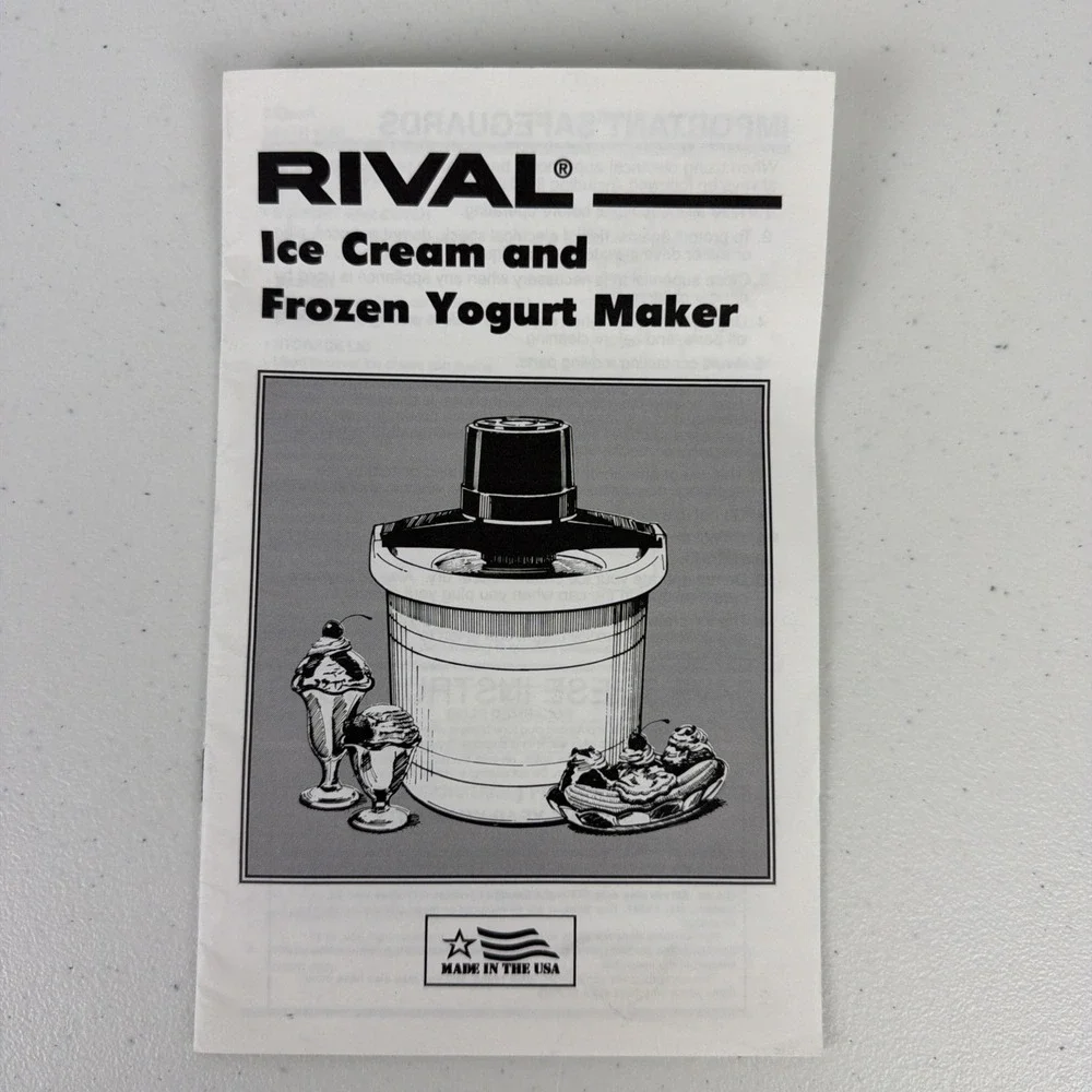 Rival Ice Cream And Frozen Yogurt Maker Instructions And Recipe Booklet All